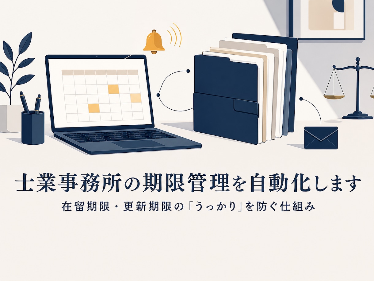 士業事務所の期限管理・事務を自動化します 期限のうっかりを防ぐ仕組みを、GASでお作りします イメージ1