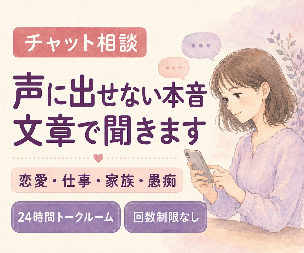 お電話苦手OK!チャットで聞きます 声に出せないモヤモヤ…文章で吐き出しませんか？ イメージ1