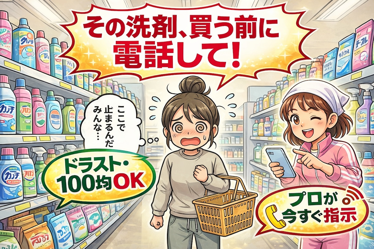 レジ前で電話ください！掃除アイテム買い物同行します ドラッグストア迷子専用｜清掃歴16年のプロがその場で選びます イメージ1