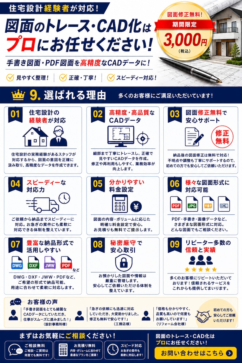 AutoCADで建築図面を迅速に作成いたします 住宅設計経験者が対応｜修正無制限｜手書き図面もCAD化 イメージ9
