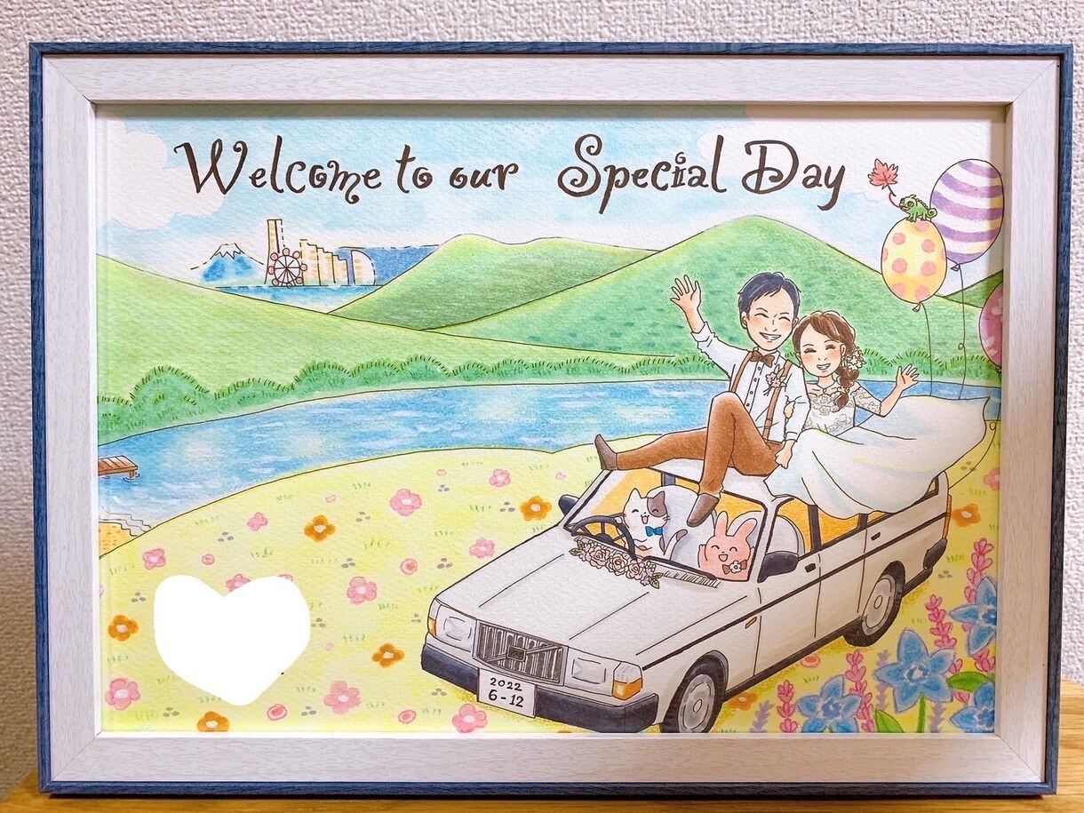 おとぎ話のような似顔絵ウェルカムボード描きます 結婚式/ウェルカムスペース/家族の記念 イメージ1