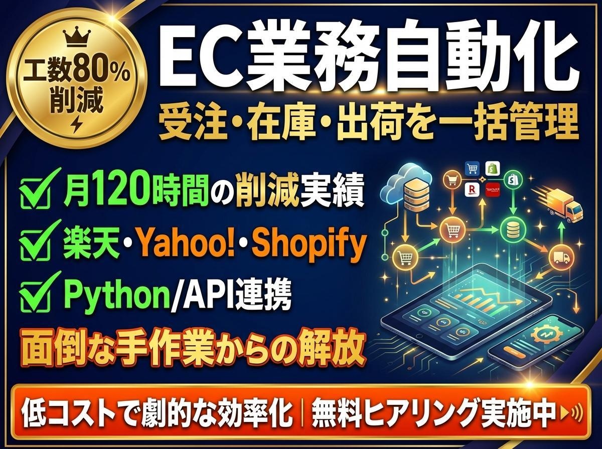 EC運営の面倒な業務を丸ごと自動化します Shopify・楽天・Amazon対応｜作業時間を大幅削減 イメージ1