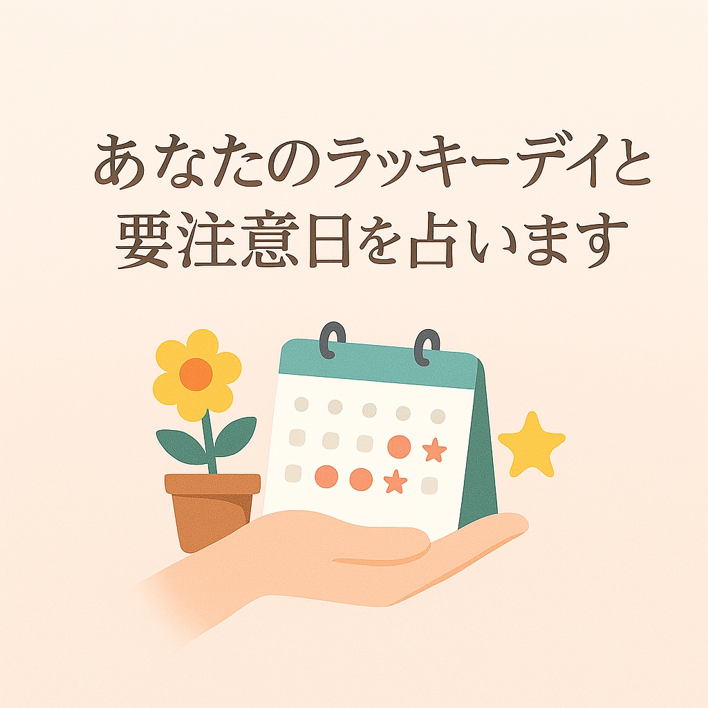 あなたのラッキーデイと要注意日を占います お好きな月を指定！追加で1日だけ知りたい日を指定もOK！ イメージ5