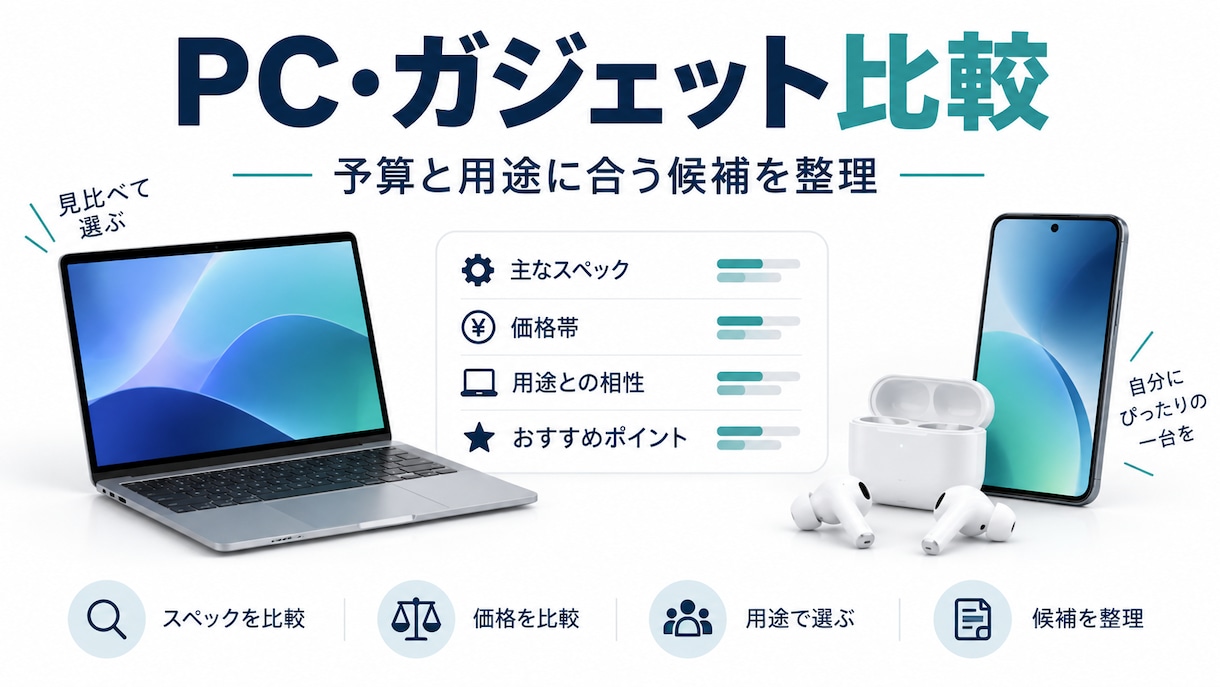 PC・ガジェットを比較し選び方を整理します 予算と用途に合う候補の違いを整理します イメージ1