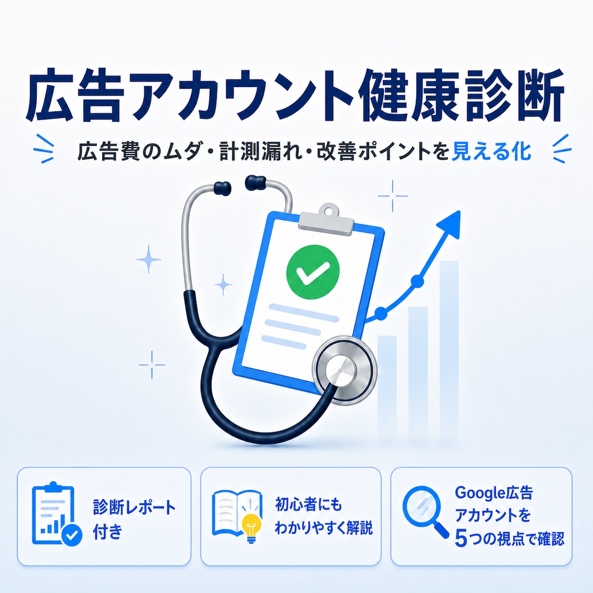 Googleリスティング広告の健康診断を実施します 見て終わりではなく、手元に残る「診断レポート」をお渡しします イメージ1