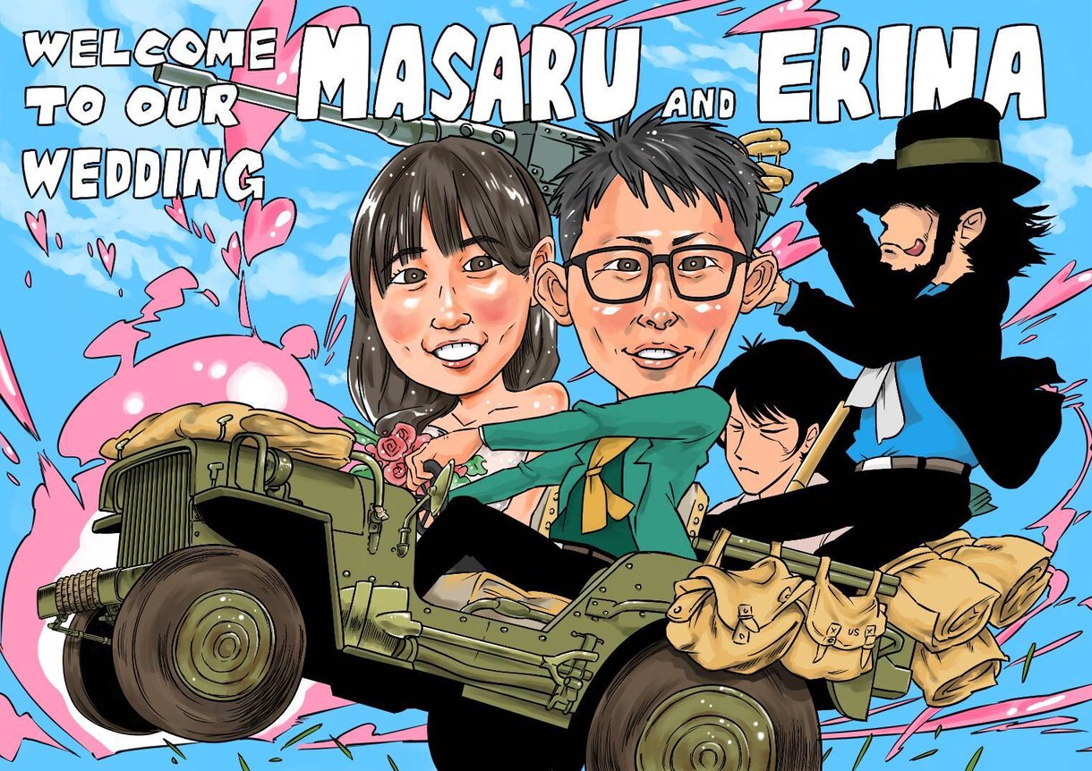 結婚式で使用するウェルカムボード描きます 漫画やアニメの世界観で他には無いイラスト描きます。 イメージ4