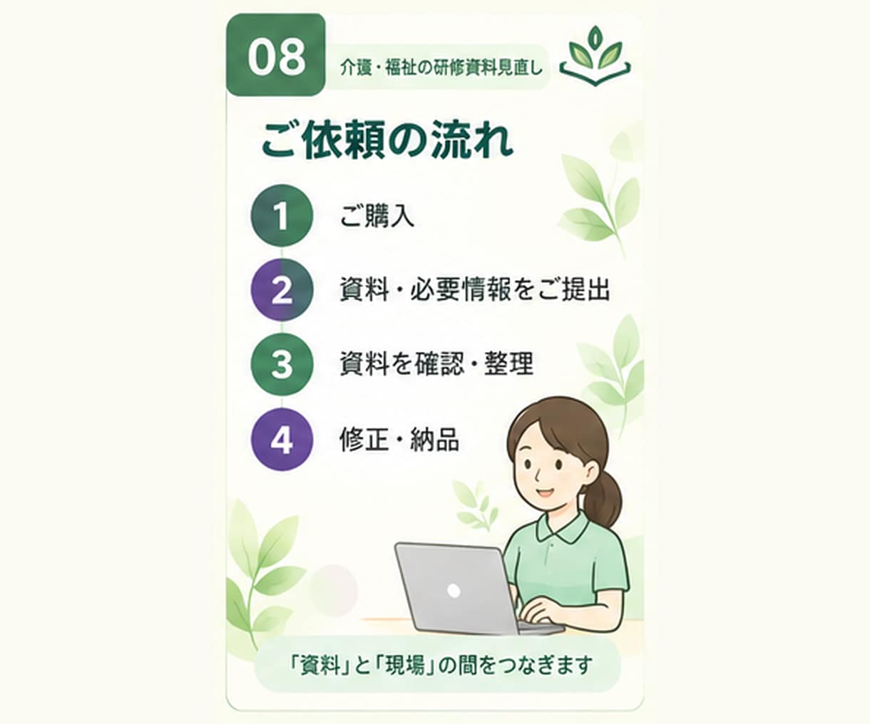 その研修資料、現場で伝わる形に一緒に整えます 今ある資料を現場で「分かる・考えられる・動ける」形に整えます イメージ8