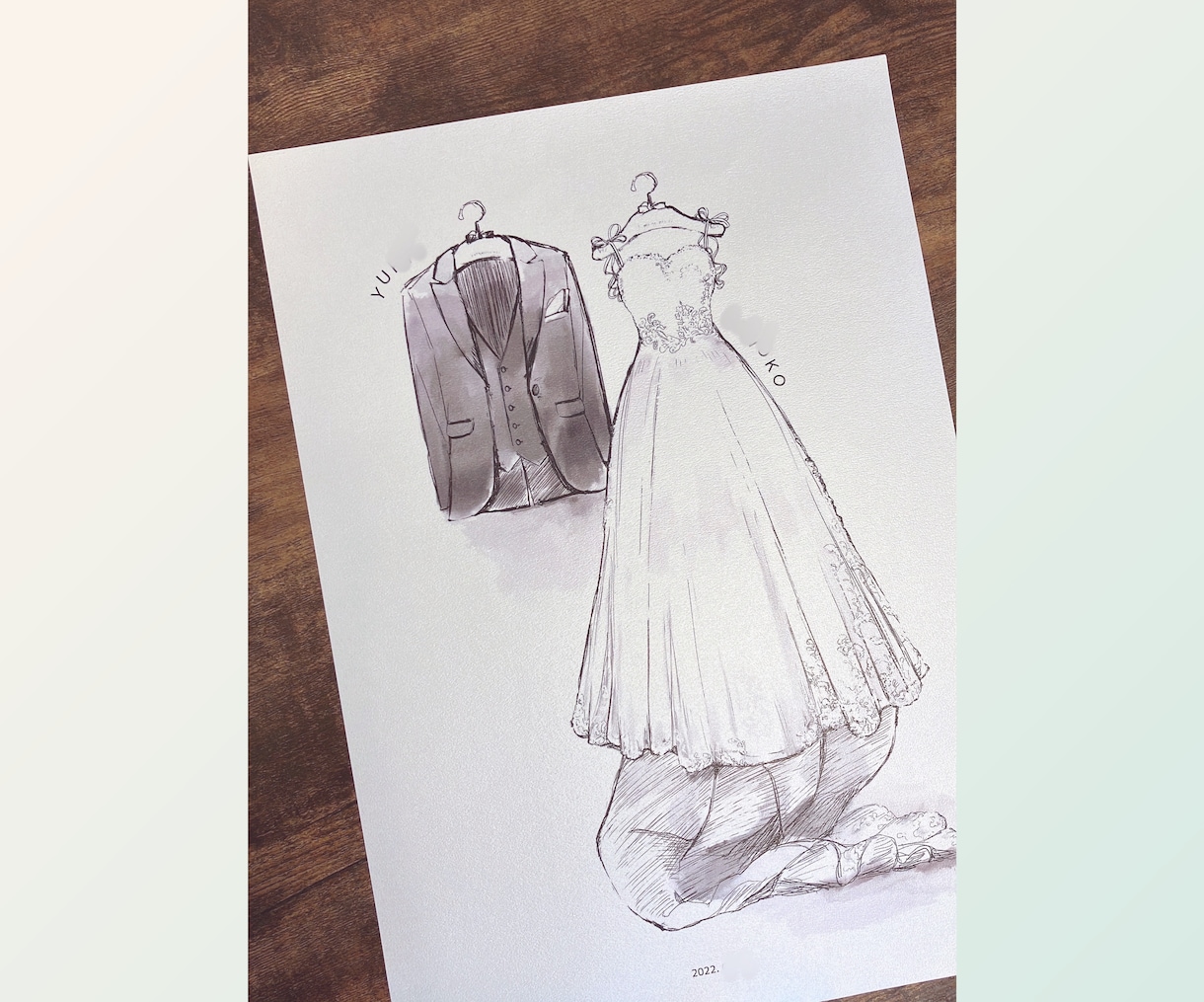 A3データ❤︎ドレス&タキシードイラストを描きます 結婚式後もインテリアに♪オーダーメイドのウェルカムボード イメージ1