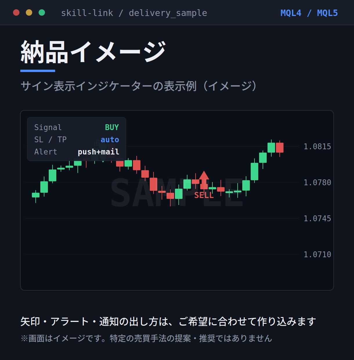 MT4/MT5のEAやインジケーター制作します ​【9月まで5千円〜】ロジック整理から一緒に｜修正保証付き イメージ2