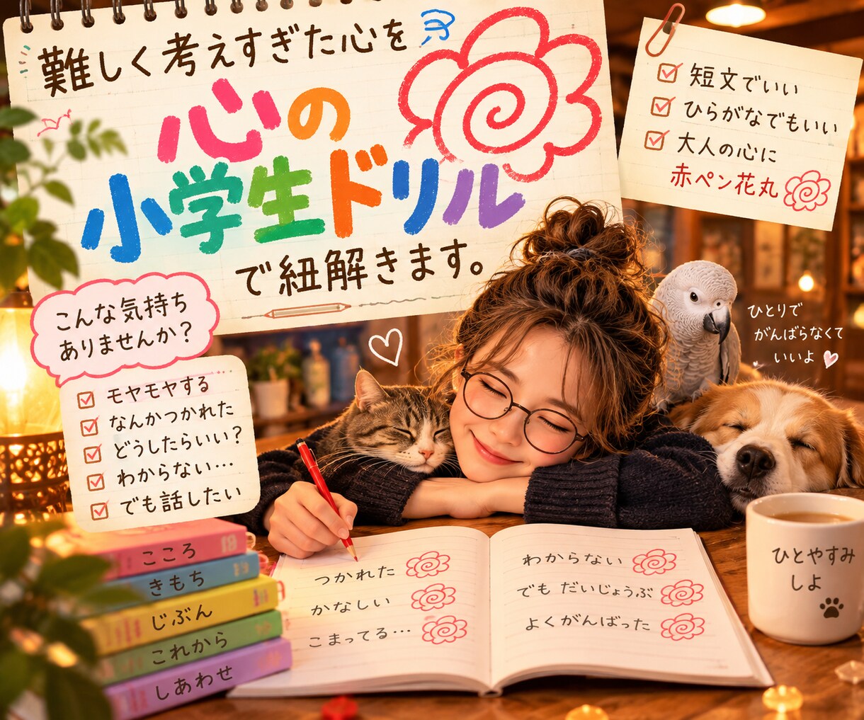 難しく考えすぎた心を小学生ドリルで紐解きます 短文でいい、ひらがなでもいい｜大人の心に赤ペン花丸 イメージ2