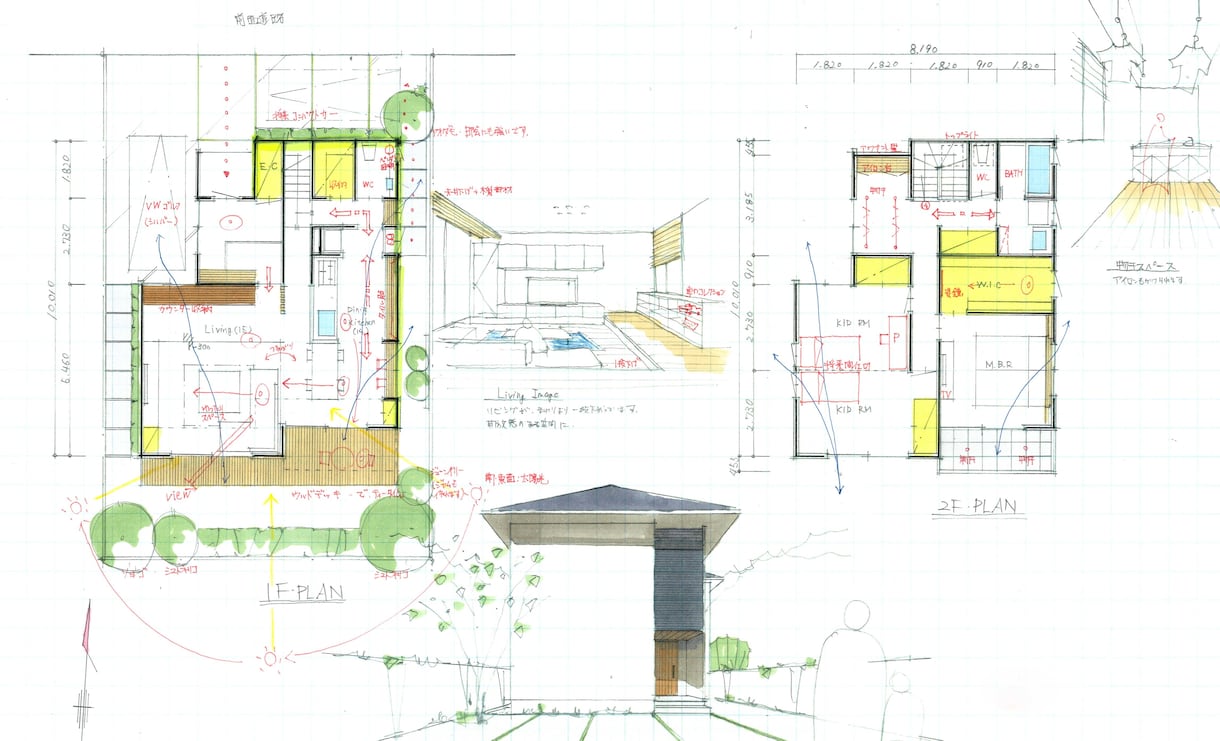 現役一級建築士がこだわりプランをご提案いたします 手書きでのプラン作成、外観イメージを作成いたします！ イメージ5