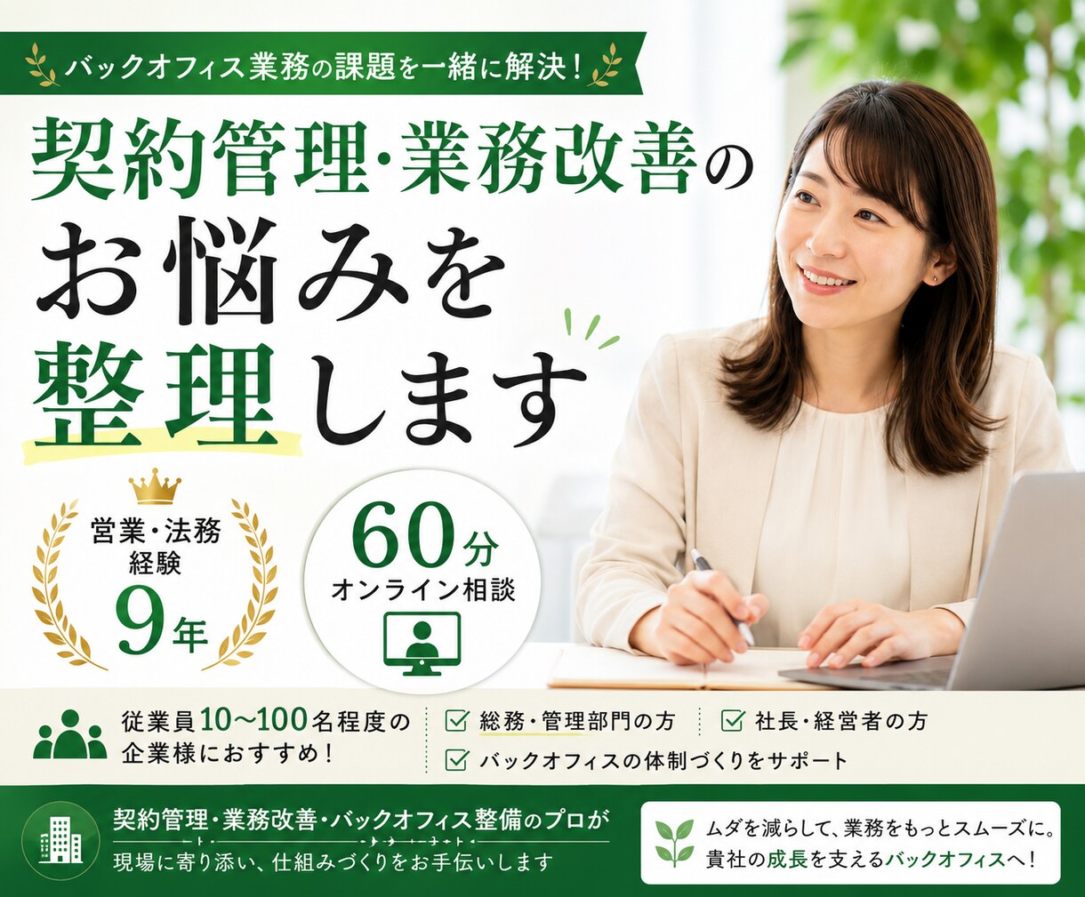 バックオフィス業務のお困りごとを整理します 契約管理・業務改善をサポートします イメージ1