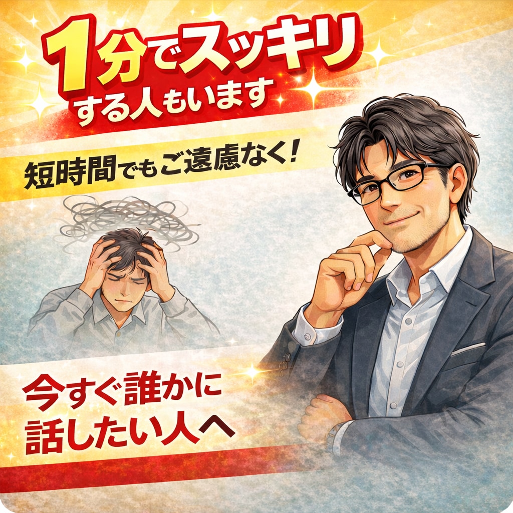 仕事や人間関係でしんどい人、今すぐ話せます 待機中｜数分だけでもOK｜否定せず話を整理します イメージ1