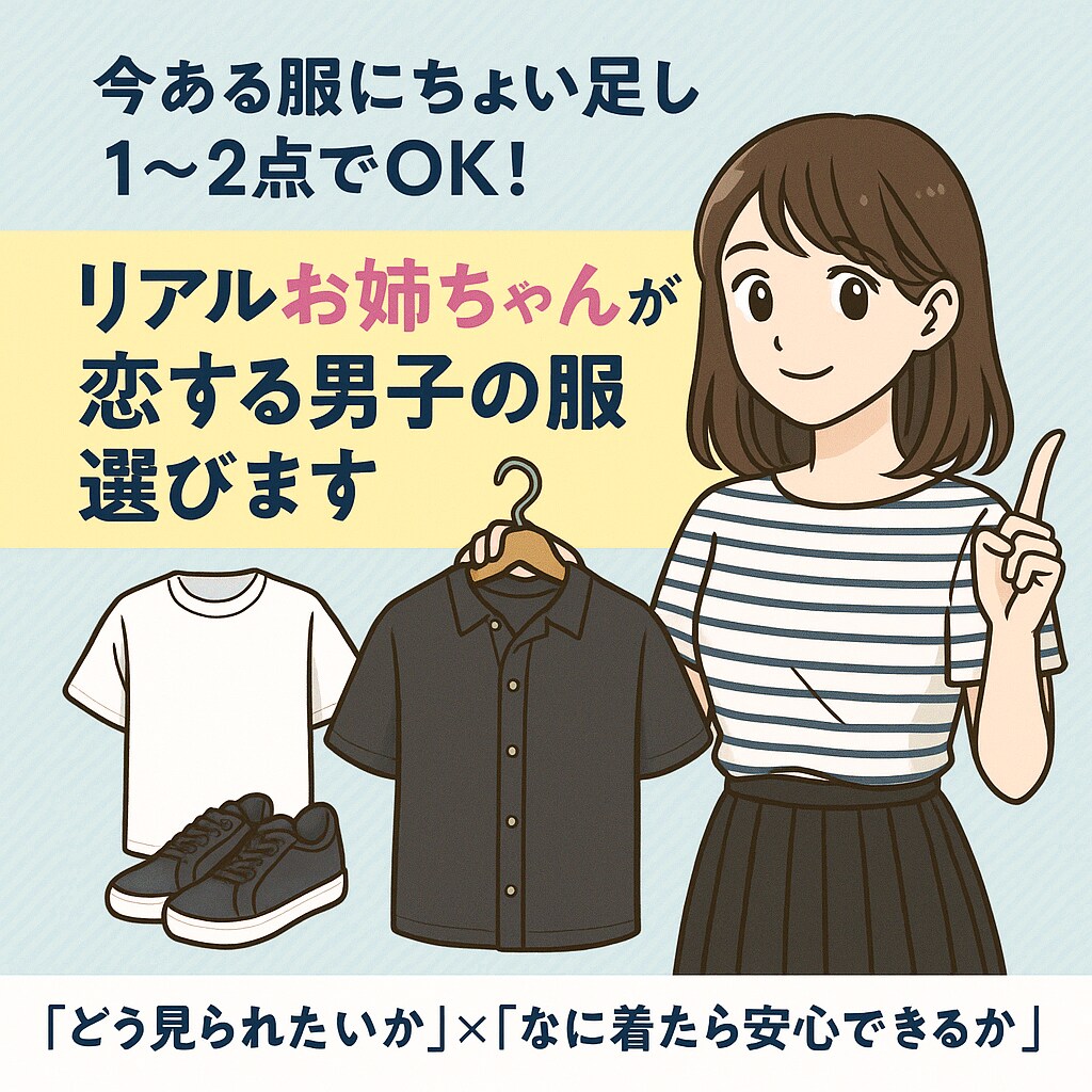 リアルお姉ちゃんがあなたの服選びます 今ある服にちょい足し1〜2点でOK！恋する男子の服選びます イメージ1