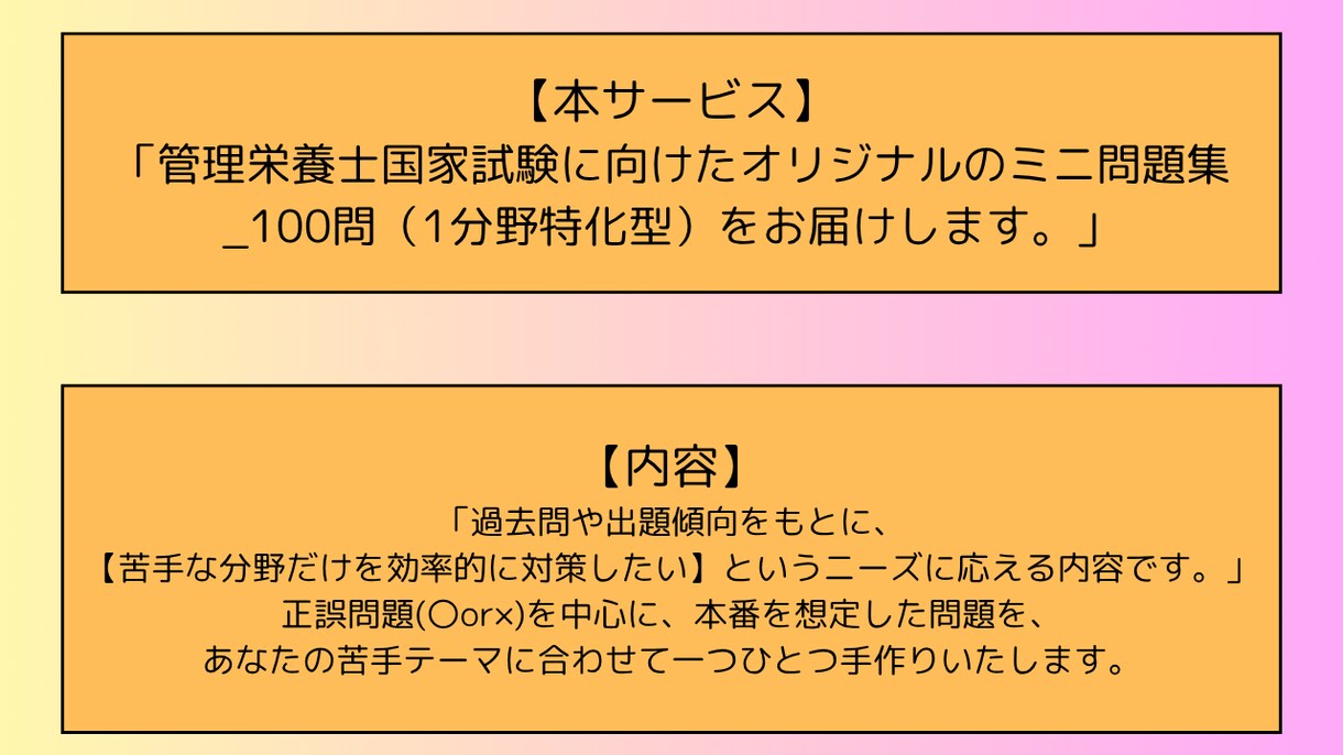 管理栄養士国試対策オリジナル苦手問題をお届けします 苦手は人それぞれ。対策もあなたに合わせて。 イメージ4