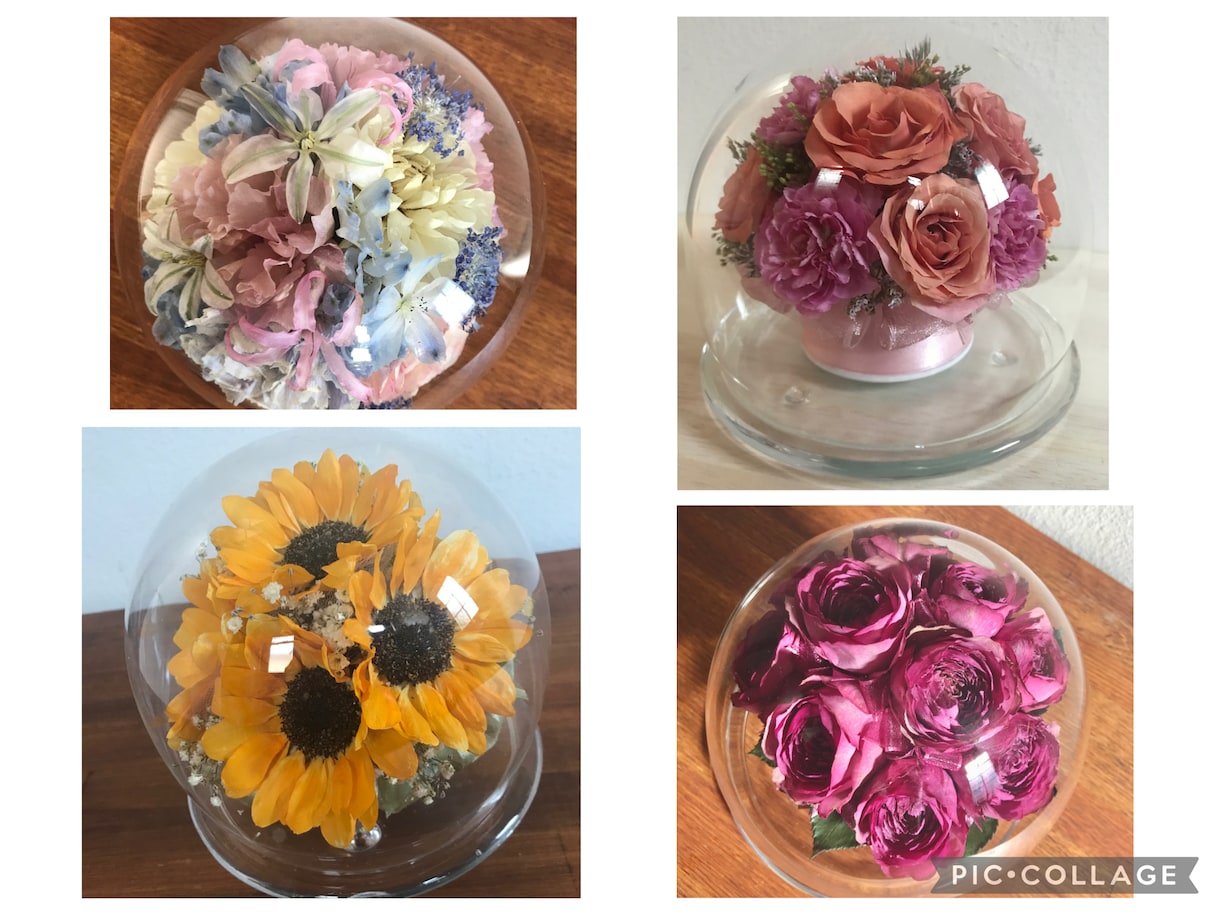 プロポーズの花束ウエディングブーケ記念の花残します 【ラウンドグラス】特別な日の花を立体的に保存　ドライ加工 イメージ9