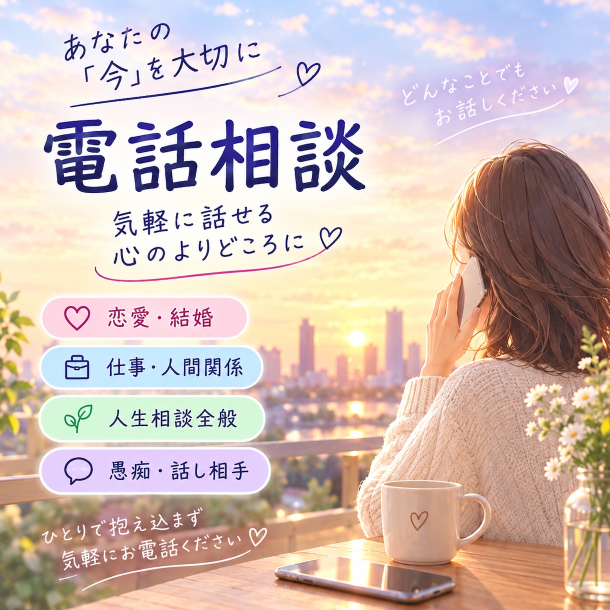 心のモヤモヤ一緒に共有します 元公務員が秘密厳守でお悩みから雑談までお伺いします！ イメージ1