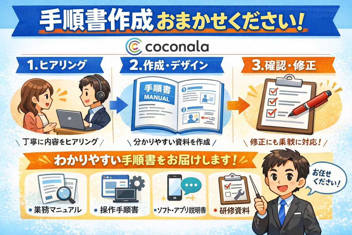丸投げOK わかりやすい手順書作成します 「伝わらない」をゼロに。誰でも理解できる手順書を作成します。 イメージ1