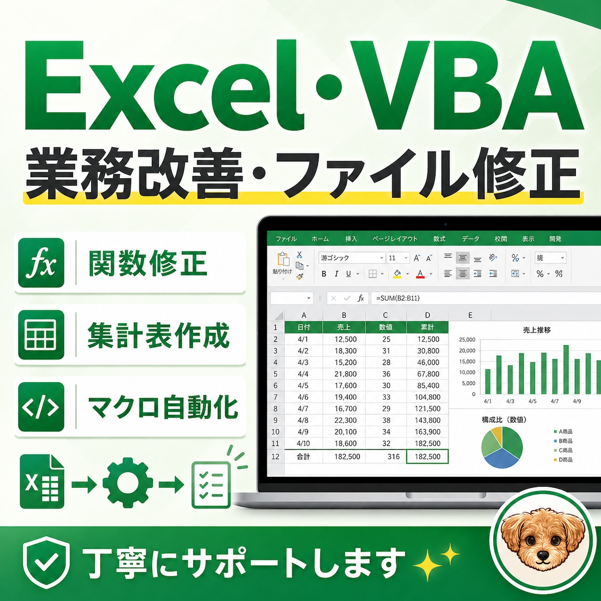 既存のExcelファイルを修正します 数式・集計・入力表の困りごとを丁寧に改善します イメージ1