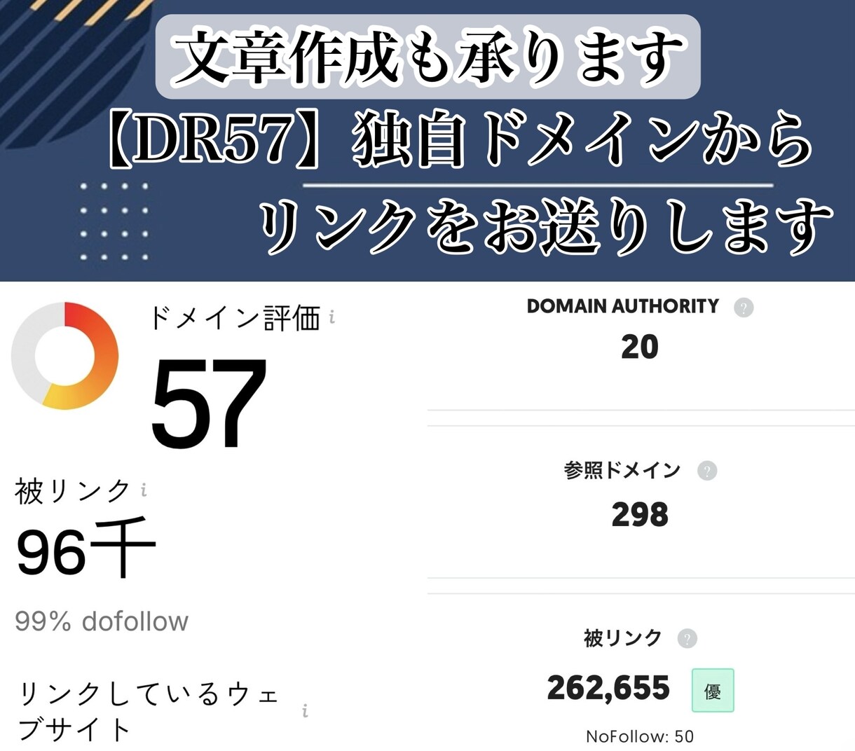 DR57の被リンク多数のサイトからリンク送ります 私が運営中のパワードメインからリンク送ります（記事作成あり） イメージ1