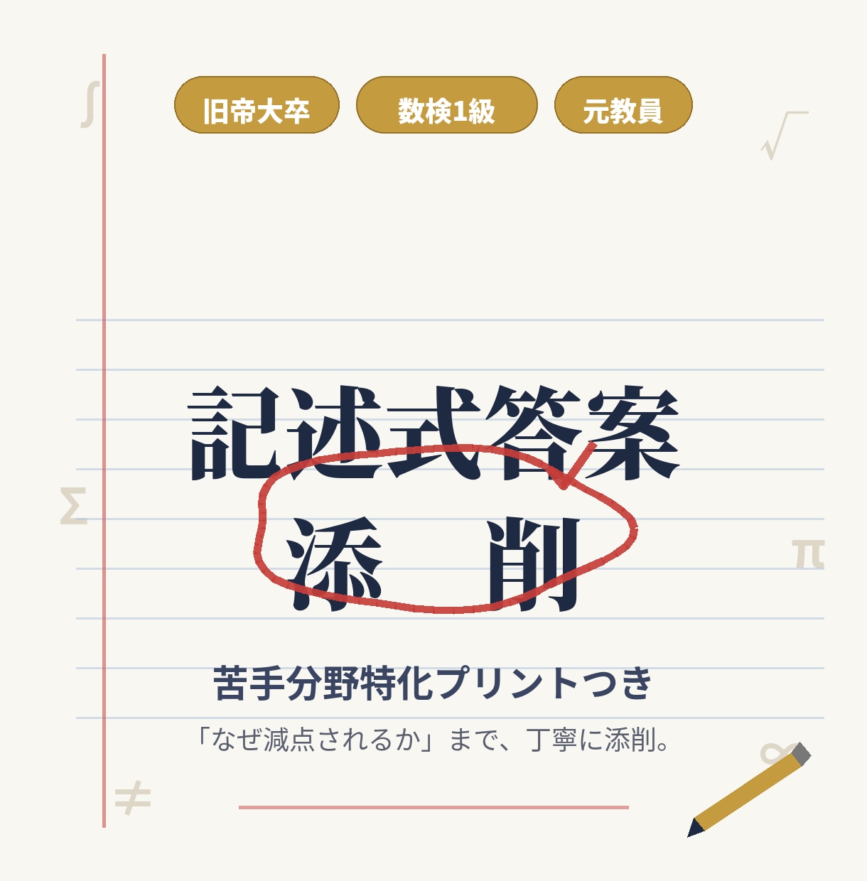 元教員が添削｜「なぜ減点されるか」がわかります 採点者目線でチェック。苦手は希望に応じてオリジナル問題で克服 イメージ1