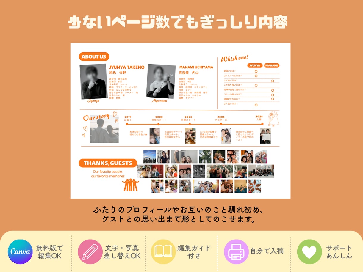 8Pのシンプルな結婚式のプロフィールブック作ります ふたりらしく、自由に組み合わせるプロフィールブック イメージ3