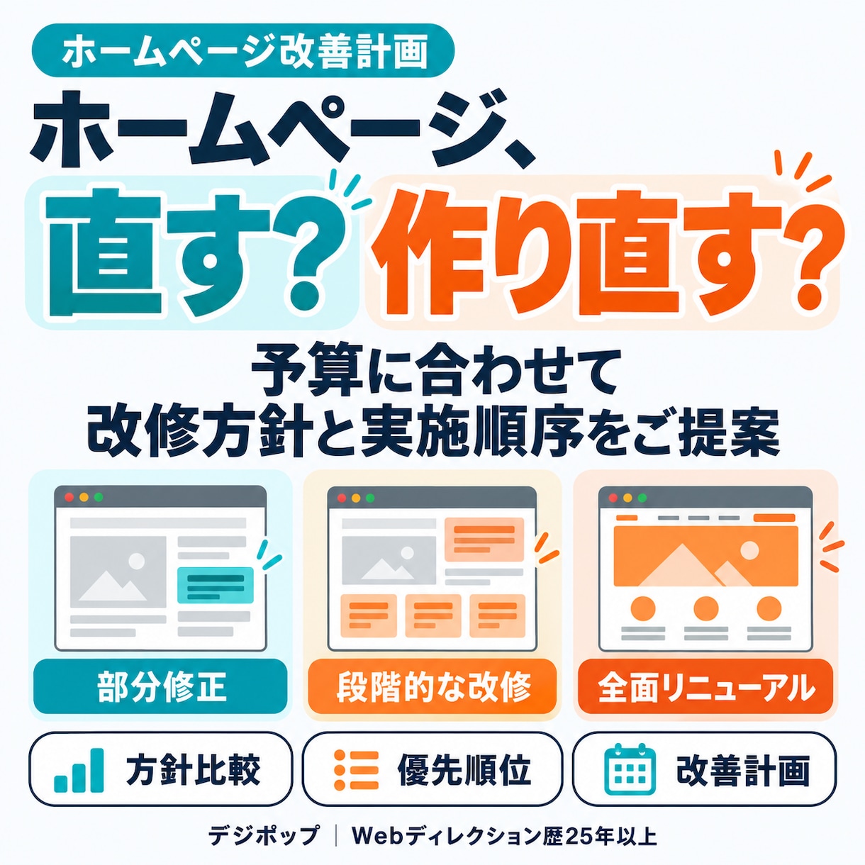 ホームページの改修方針と優先順位を提案します 部分修正か作り直しか、予算に合わせた改善計画をPDF納品 イメージ1