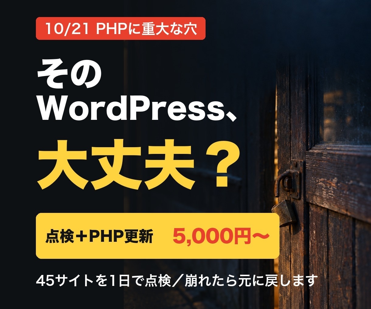 WordPress安全点検とPHP更新をします 10月のPHPの穴で45サイト点検。PHP切り替えも代行 イメージ1