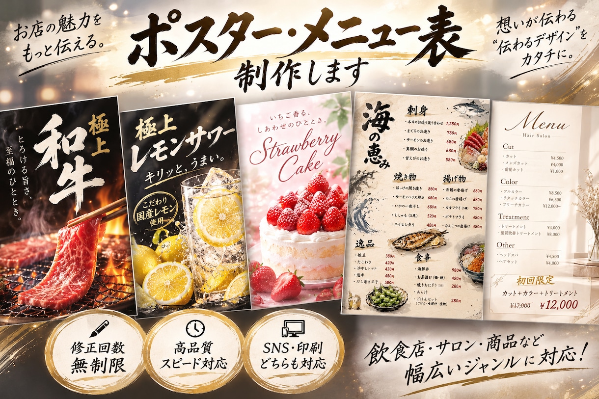 ポスター・広告を制作します 飲食店・美容サロン・商品広告など幅広く対応します イメージ1