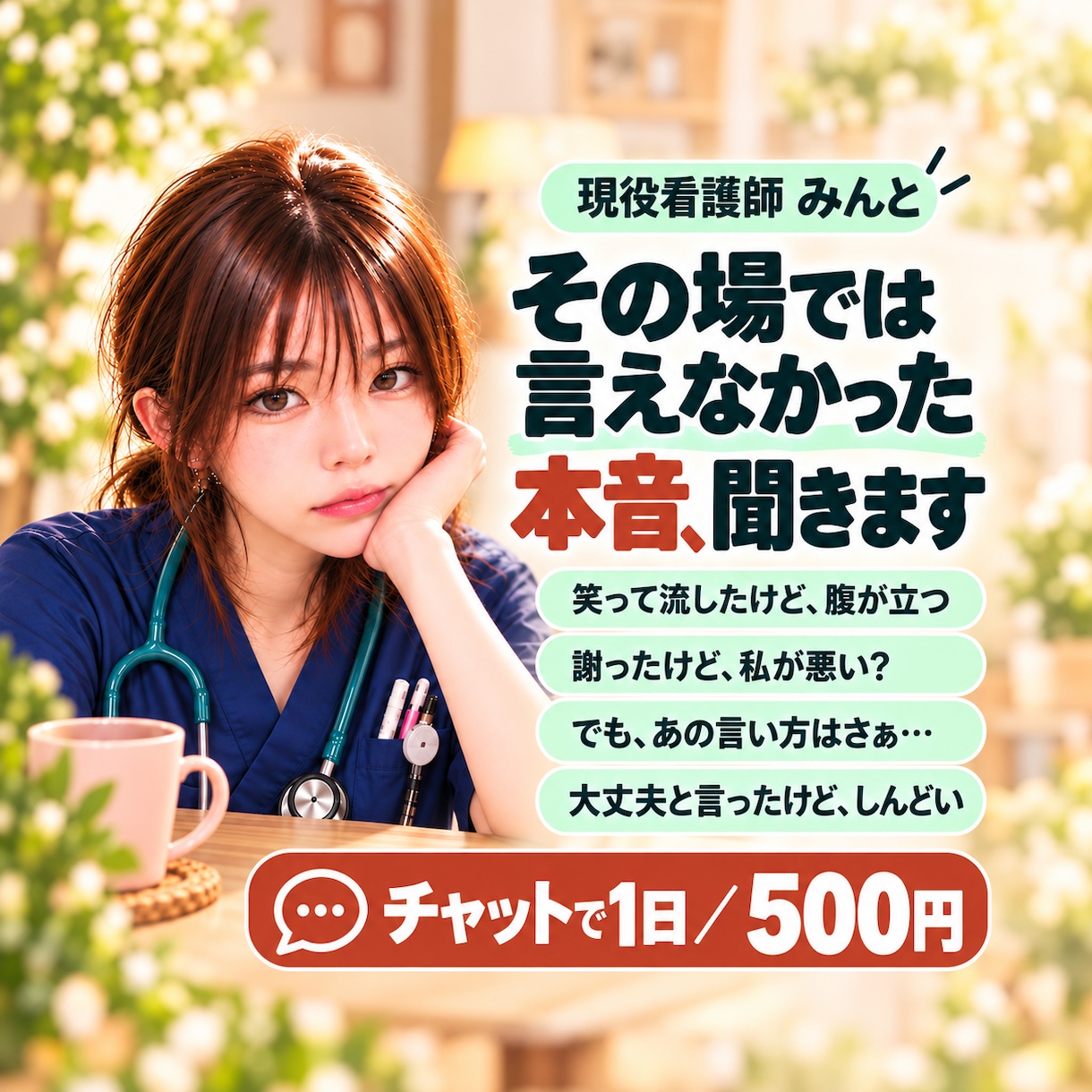 職場で飲み込んだ愚痴や本音をチャットで聞きます 「私も悪いけどさ…」そんな話も、きれいにまとめなくて大丈夫 イメージ1