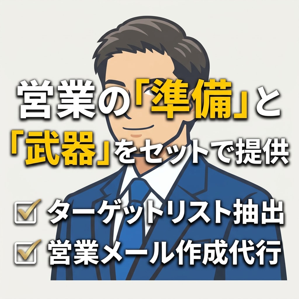 営業メール作成＋ターゲットリスト抽出まで代行します 「誰に」「何を」まで完全設計。営業の初動を丸ごとお任せ下さい イメージ1