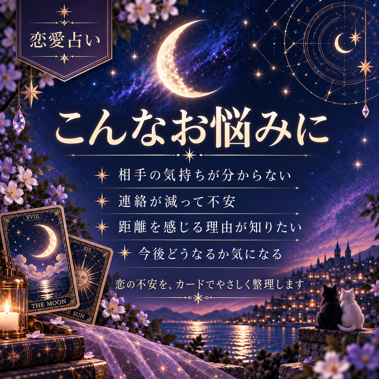 好きな人の本音・今後の気持ちをタロットで占います 好き・迷い・距離感。今の相手の本音を、やさしく整理します。 イメージ2