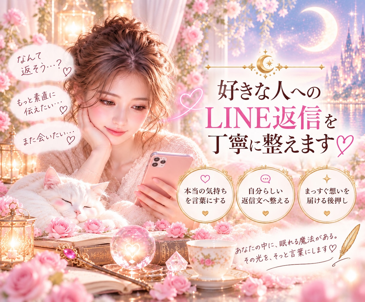 好きな人へのLINE返信を一緒に考えます 本当の想いを見つけ、あなたらしい言葉へ丁寧に整えます イメージ1