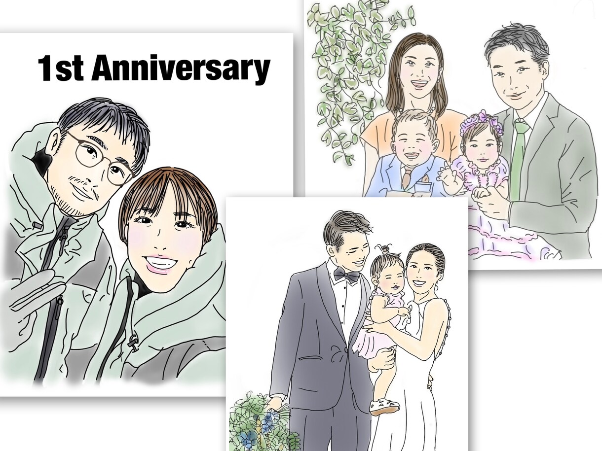 写真を元に温かみのある可愛い似顔絵を描きます お気に入りの写真をほっこり可愛いイラストにします♡ イメージ4