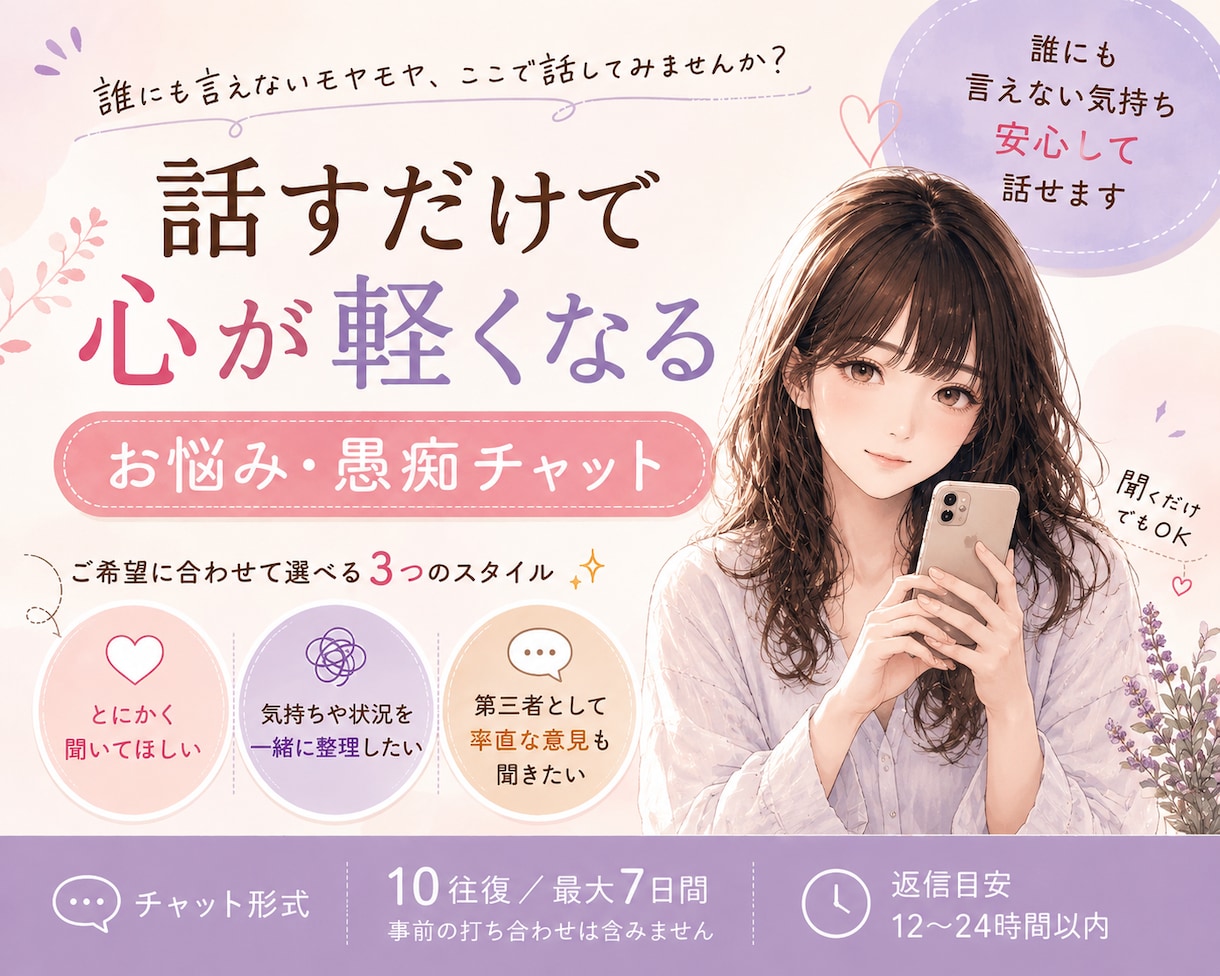 往復制でじっくりお話しお聞きします 溢れそうな気持ちを少しだけ一緒に持ちます イメージ1