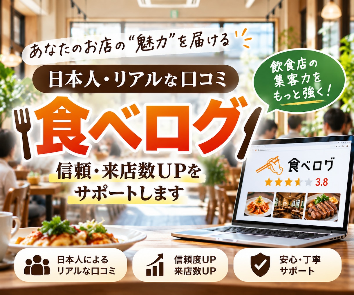 食べログの口コミ増加でお店の評価をUPします 【日本人・リアルなアカウント】信頼度と検索順位を高めます イメージ1