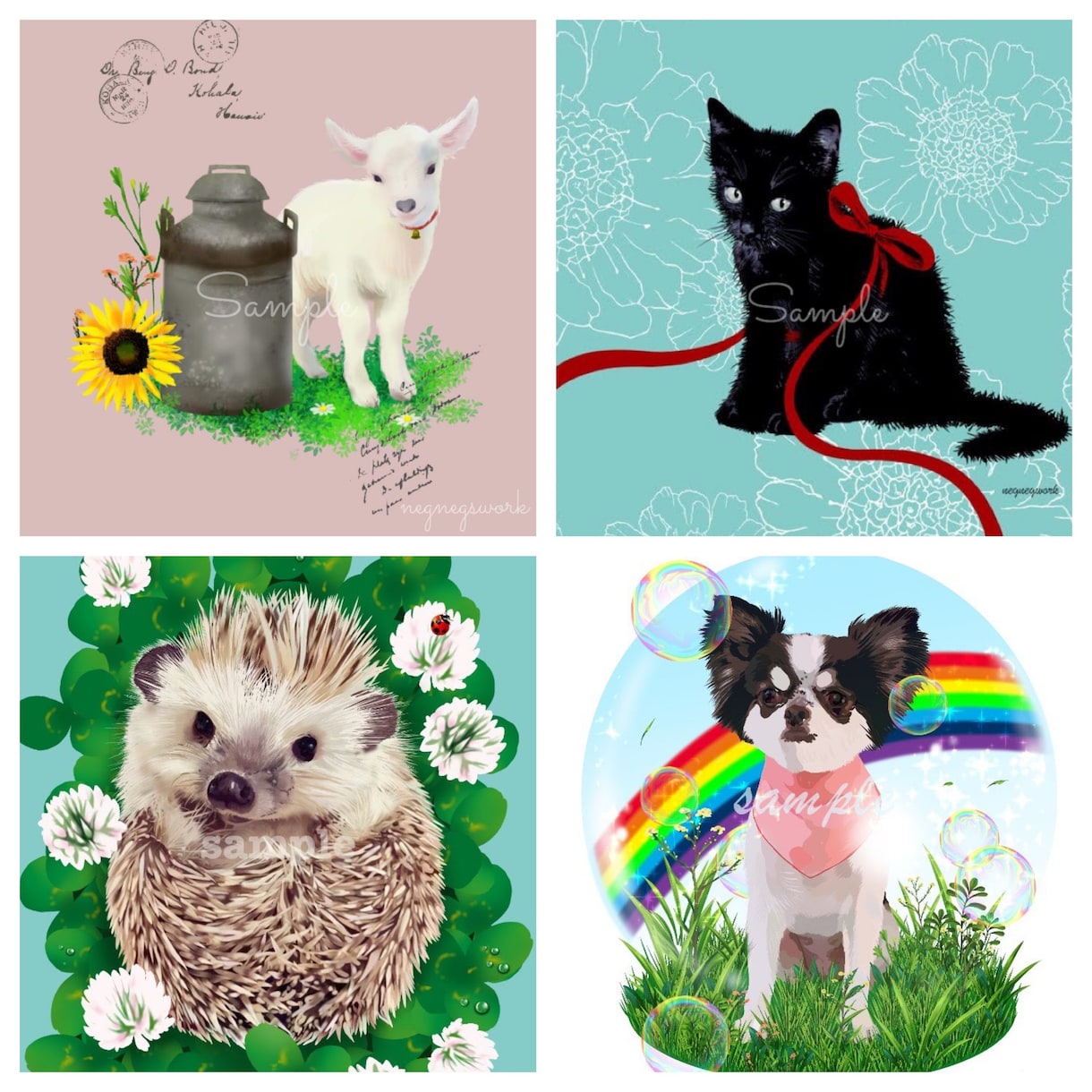 お洒落なペット・動物のイラストお描きします アイコン・肖像画・グッズ制作などに／商用オプション対応 イメージ1