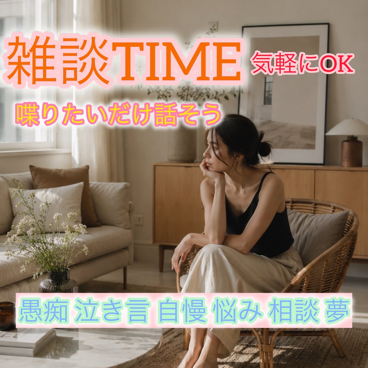 雑談TIME-色んなお話をお聴きします 喋りたいだけ喋ろう！愚痴、泣き言、自慢、悩み、相談、夢！ イメージ1