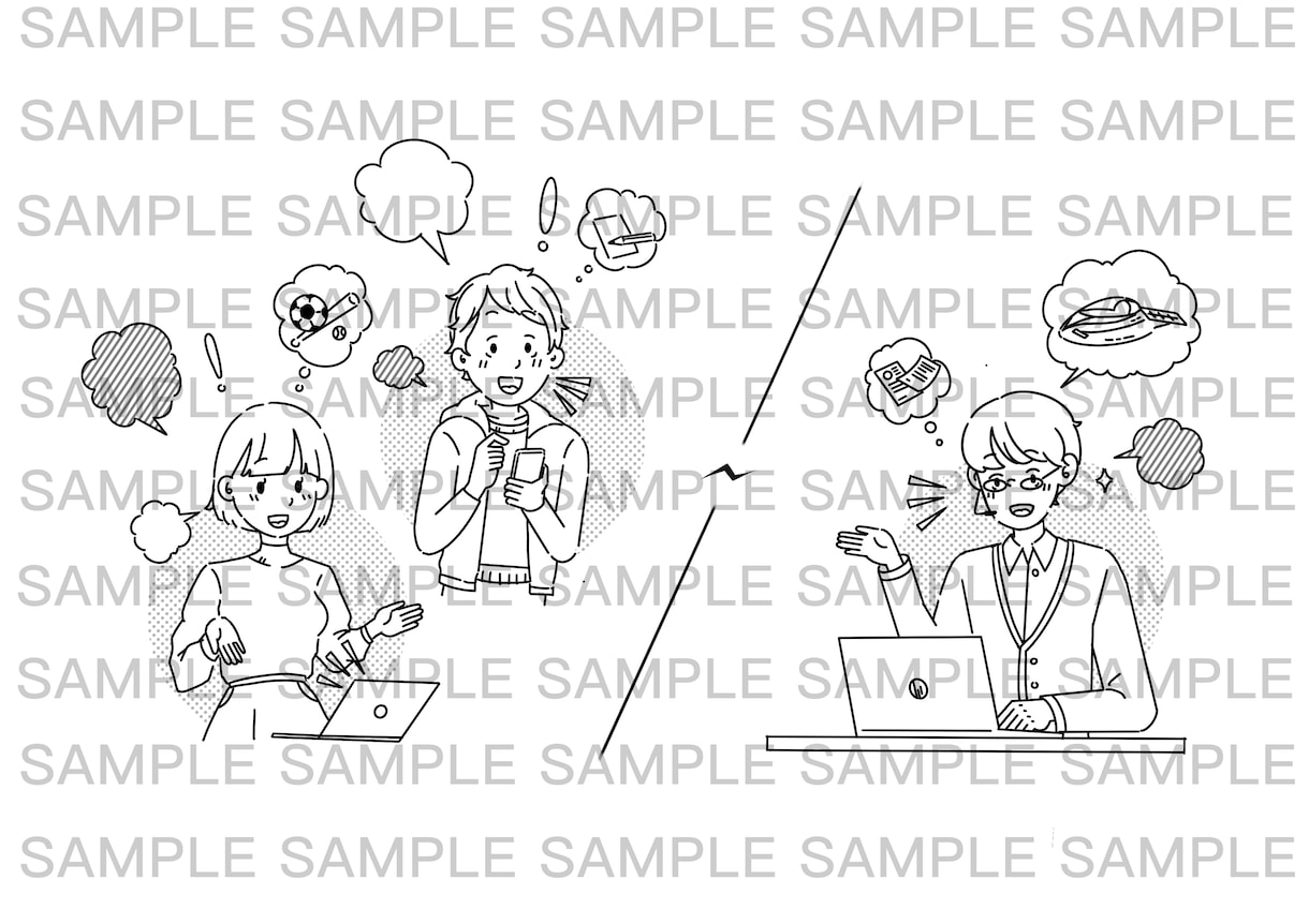 資料のさし絵に使えるイラスト描きます どんな場面の挿絵でも少しオシャレでシンプルなイラストを提供！ イメージ1