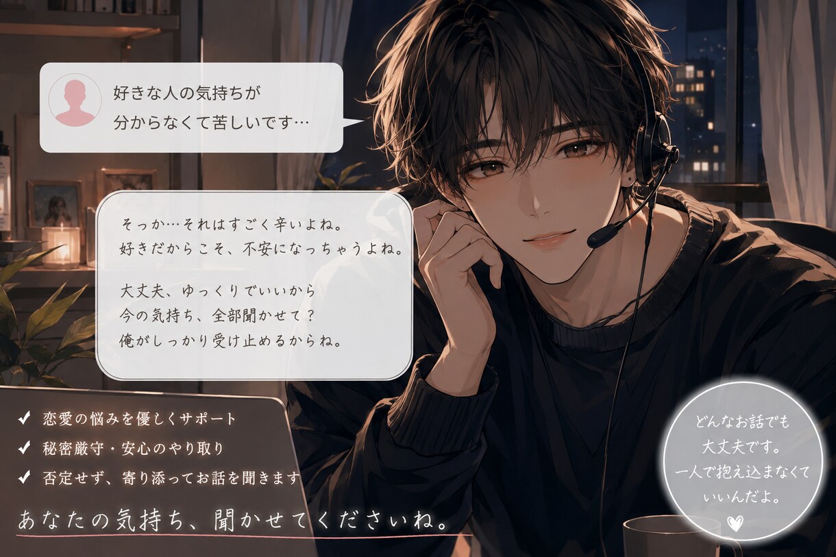 寂しい夜、ただ誰かと話したい方へます 眠れない夜に、そっと寄り添います イメージ1