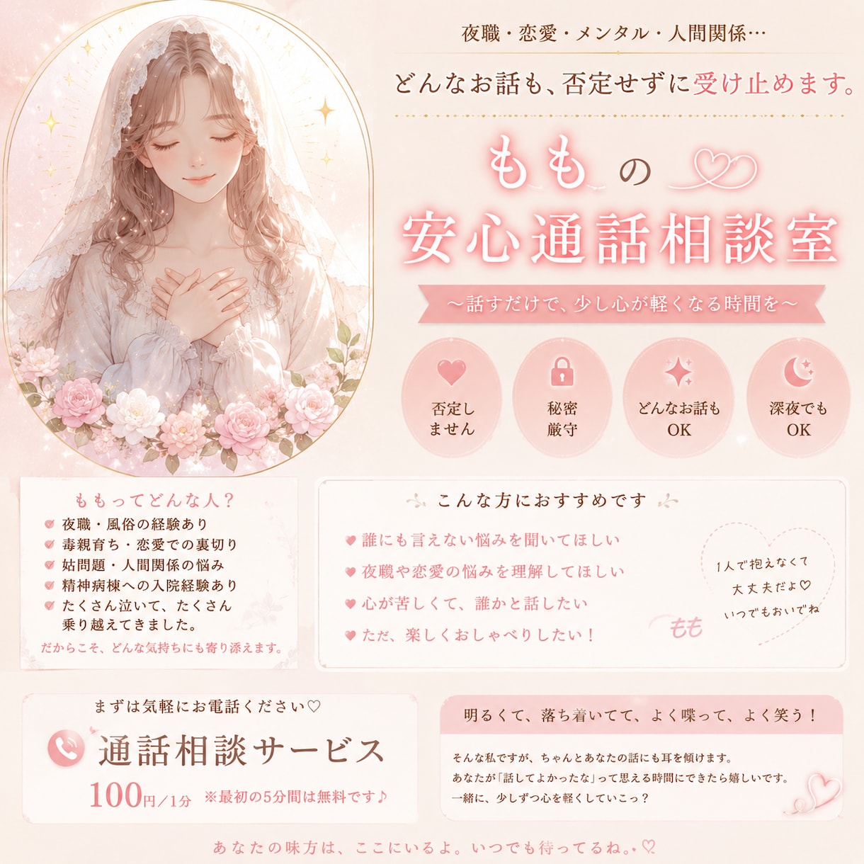 否定せず、あなたのお話聞きます 「こんな話引かれるかも」そんな悩みも否定しません。 イメージ2