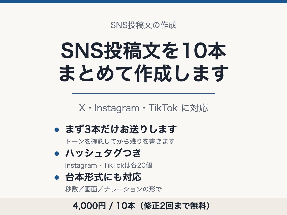 SNS投稿文を10本まとめて作成します X・Instagram・TikTok対応。タグ付き イメージ1