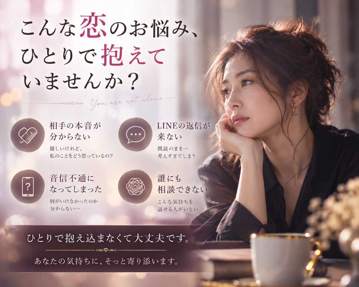 相手の心の底を読み取り、幸せへと導きます 不倫経験者だからこそ分かる、あなたのその不安。 イメージ5