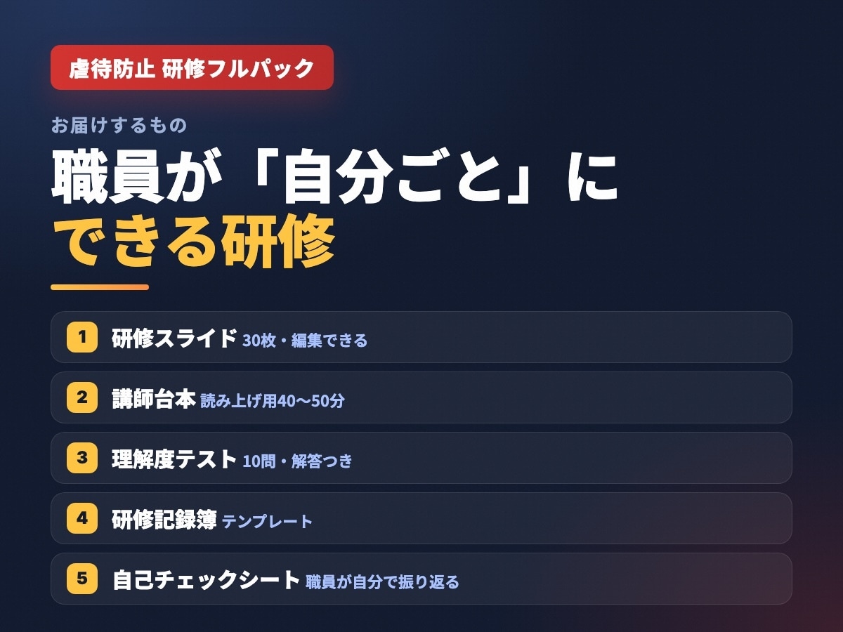 介護・障害福祉の虐待防止研修フルパックを作ります 運営指導で示せる｜台本・テスト・記録簿まで完結 イメージ2