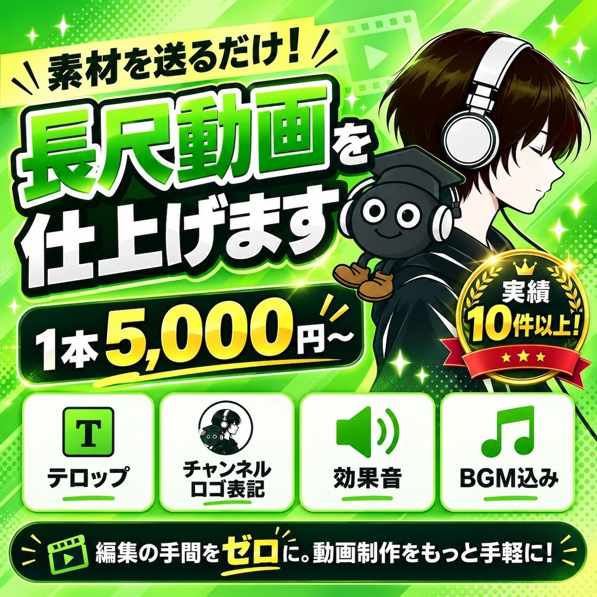 素材を送るだけ！長尺動画を仕上げます 参考動画と素材を送るだけで仕上げます。 イメージ1