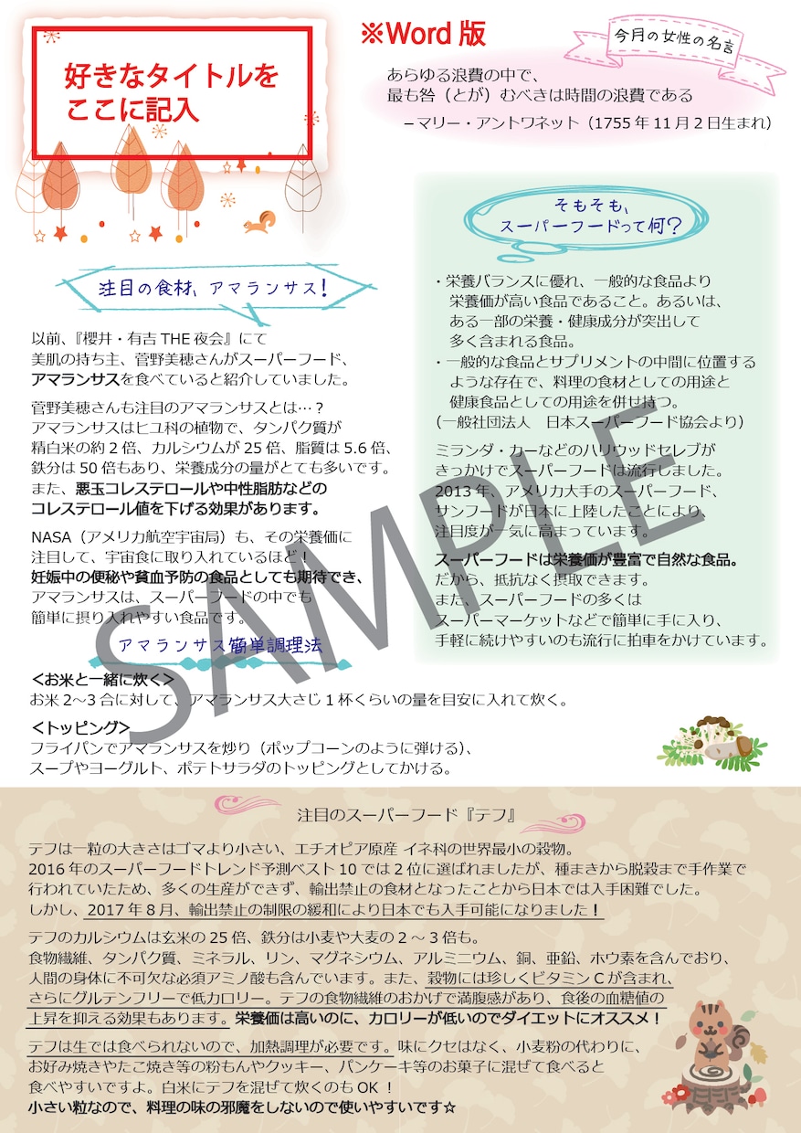 そのまま印刷して使えるニュースレターを差し上げます 女性向け月刊ニュースレター１年＋１ヶ月分のテンプレートです イメージ3