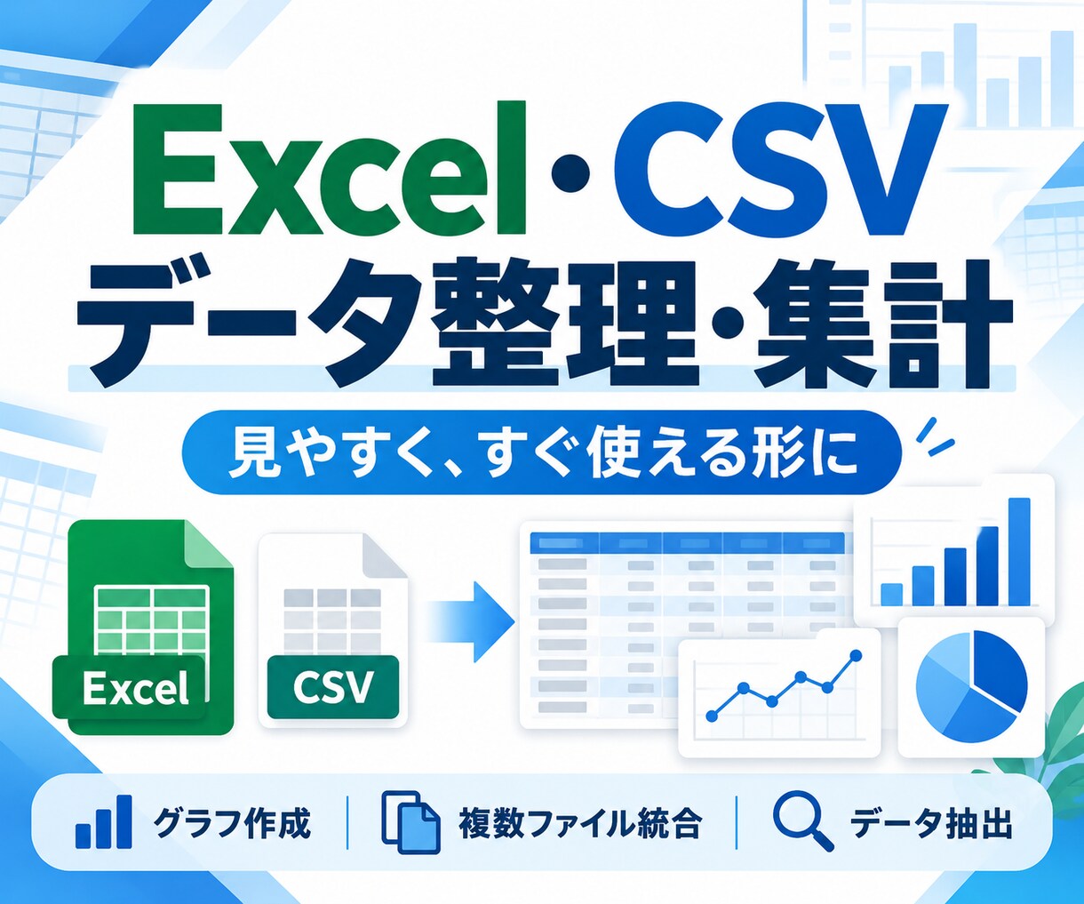 Excel・CSVデータを見やすく整理・集計します 大量データの整理・集計・グラフ化をお手伝いします イメージ1