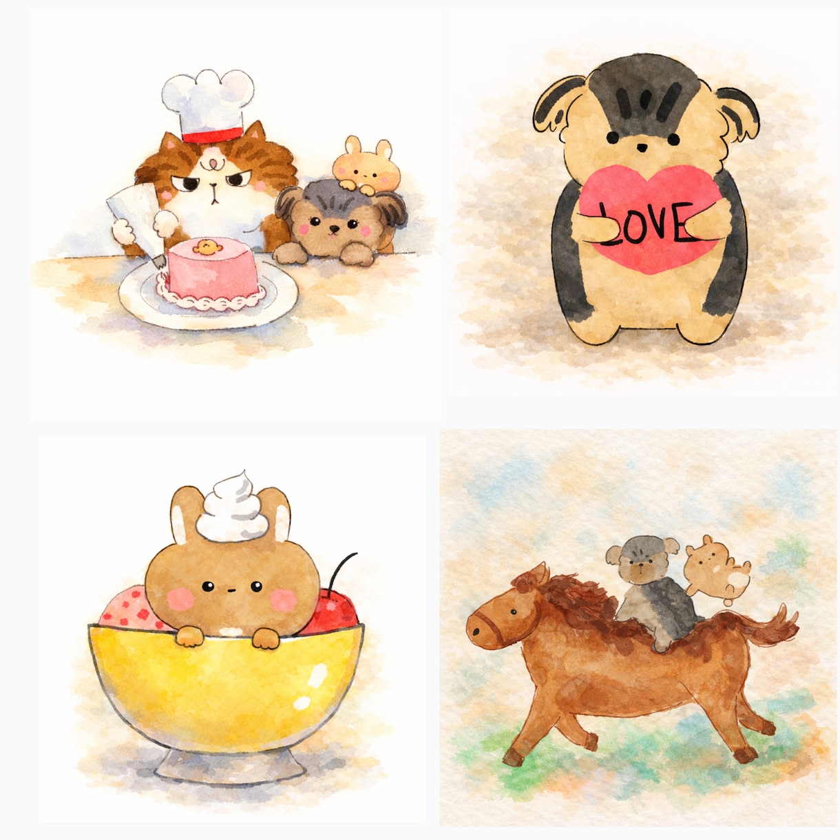 ペットをふんわり水彩風イラスト描きます 大切なペットをふんわり優しいちびキャライラストにします イメージ2