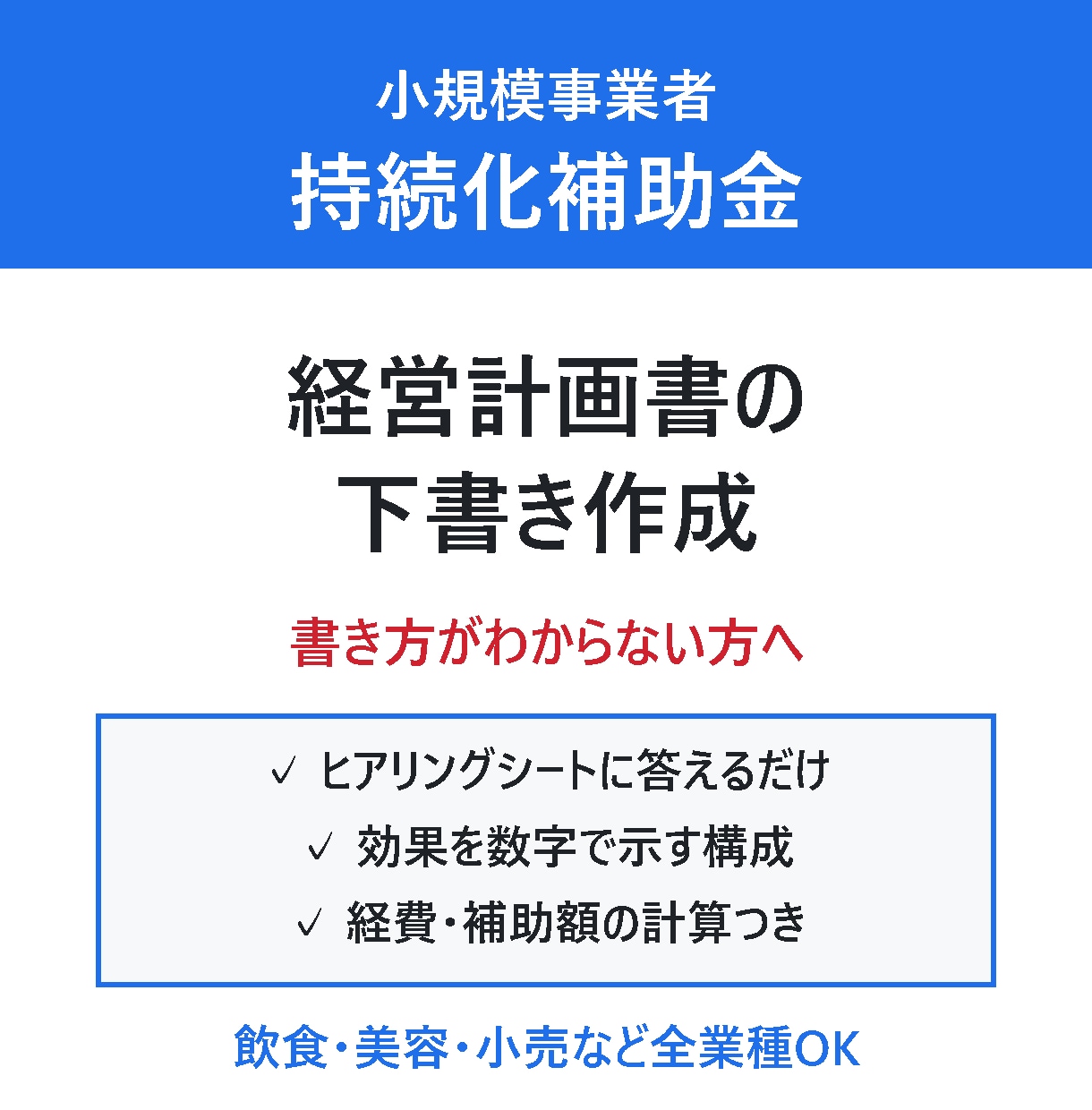 持続化補助金の経営計画書の下書きを作成します 書き方がわからない方へ。数字で伝わる計画書に イメージ1