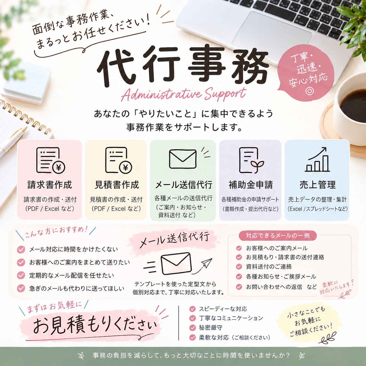 メール送信代行｜面倒なメール業務を代行します 内容に合わせたメール作成・丁寧・迅速に対応いたします。 イメージ1